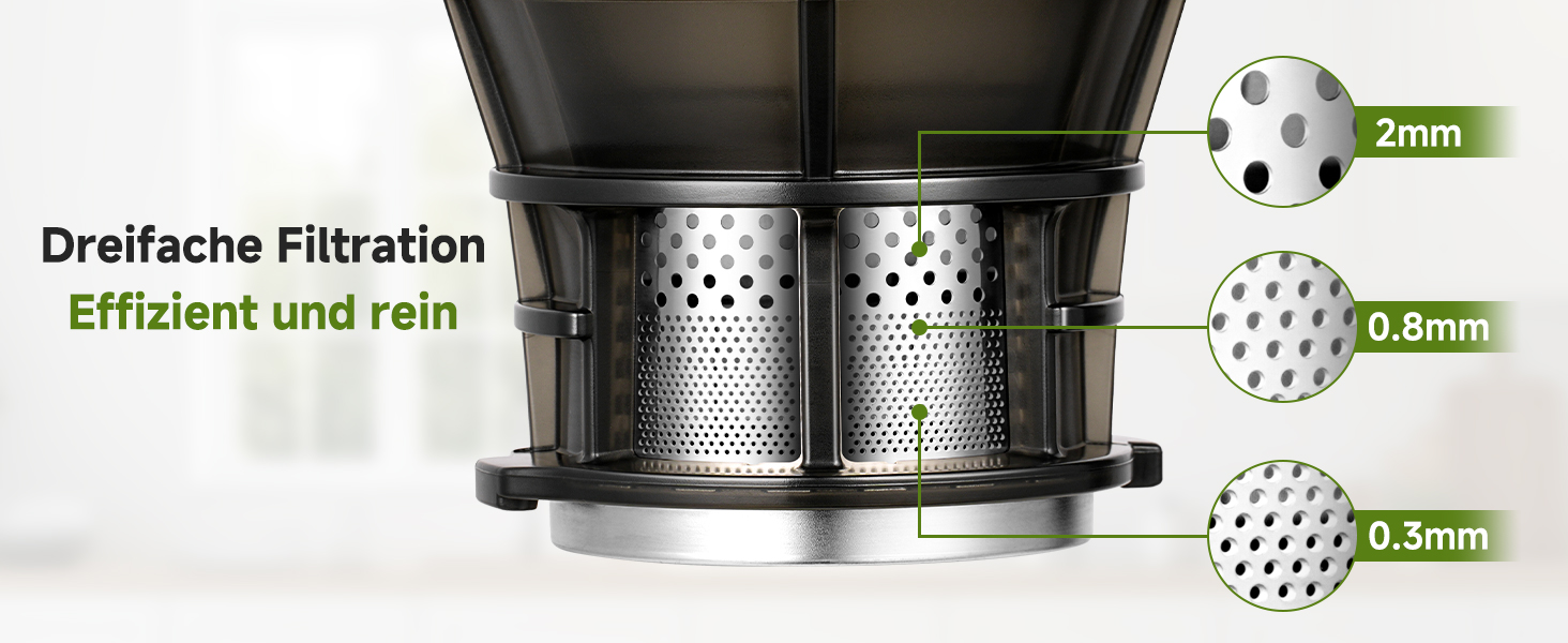 AMZCHEF 250W Автоматичний універсальний соковичавник 250W, 145 мм, 1,8 л, для овочів та фруктів, Slow Juicer з потрійним фільтром - Чорний