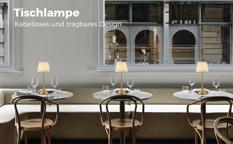 Світлодіодна настільна лампа бездротова, димована вінтажна нічна лампа, ретро акумуляторна лампа 4000mAh, для дому, бару, вітальні (Золото + Бежевий абажур)