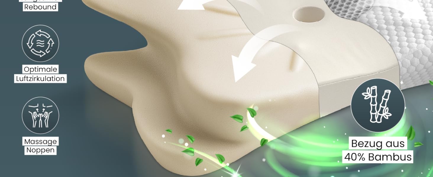 Ортопедична подушка для шиї при болях у шиї з високоякісної піни з пам'яті - Ергономічна подушка для шиї - Подушка для тих, хто спить на боці, на спині та на животі - пральний чохол при 40°C 61 x 40 x12 Світло-сірий