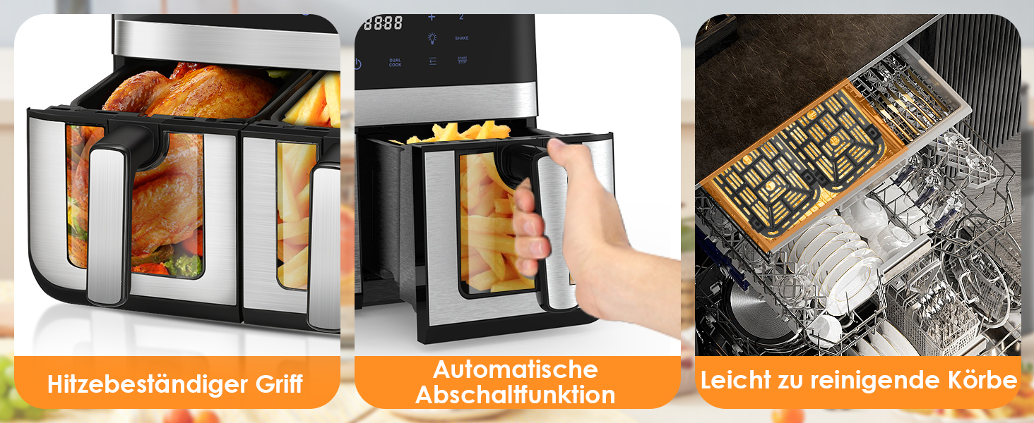 Фритюрниця повітряна 9L з цифровим LED-дисплеєм та сенсорним екраном, 10-в-1, без олії, здорове приготування їжі