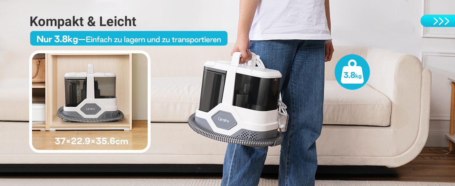 Пристрій для чищення м'яких меблів: мокрий/сухий пилосос, чистка килимів, 600W, 16KPa, бак 2,3L, самоочищення, компактний, для килимів, диванів, сходи