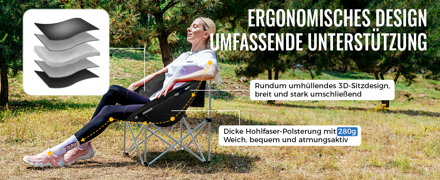 Крісло для кемпінгу KingCamp Moonchair XXL - зручне, м'яке, для відпочинку на природі, риболовлі, саду, балконі. Макс. вантажопідйомність 205 кг, з підстаканником та високою спинкою.