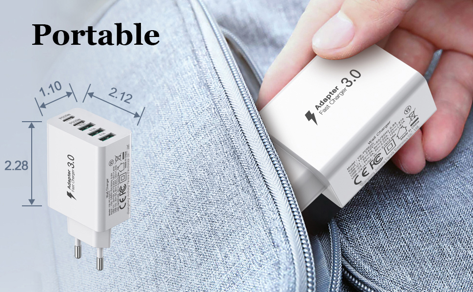 Зарядний пристрій USB-C 50W, 5 портів: 2 USB-C + 3 USB-A, Fast Charge PD 3.0, сумісний з iPhone, Samsung, планшетами - Білий