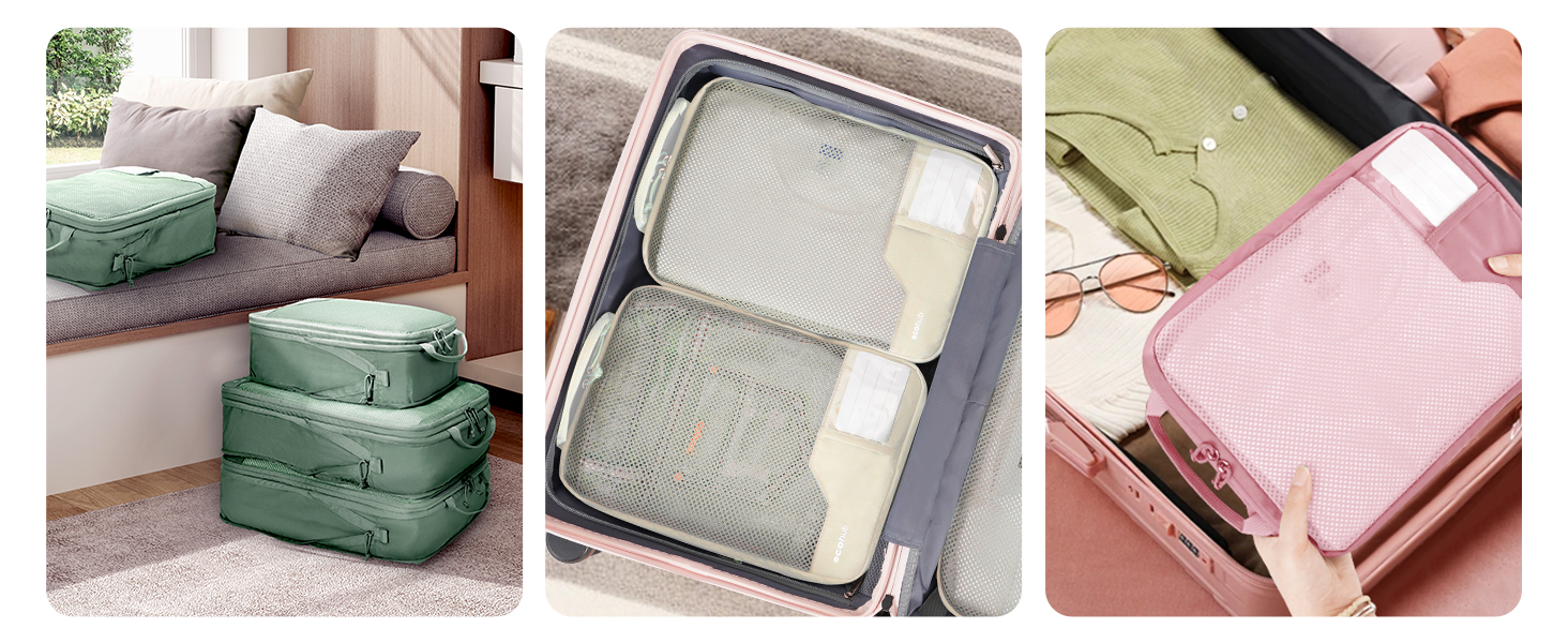 Органайзери для валізи ECOHUB (4 шт.) з мітками, набір еко-пакувальних кубиків з перероблених матеріалів, зелені