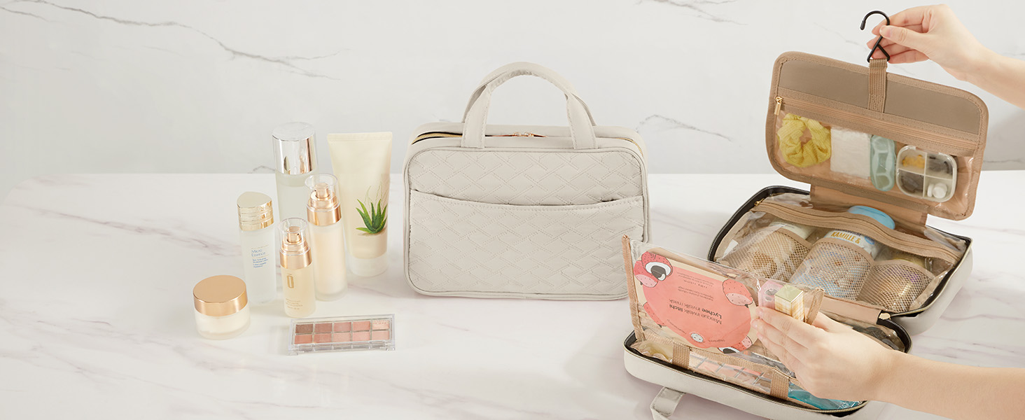 Сумка для косметики та туалетних аксесуарів Lifewit для подорожей, велика органайзер з гачком, прозора кишеня для гігієнічних засобів, світло-зелений (світло-сірий, M)