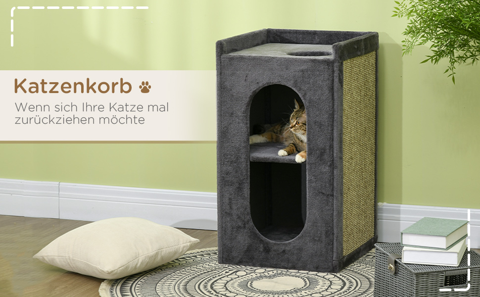 PawHut кігтеточка для котів, 81 см, кігтеточний тунель з 2 печерами, з драбиною та ігровим майданчиком, для котів до 6 кг, темно-сіра