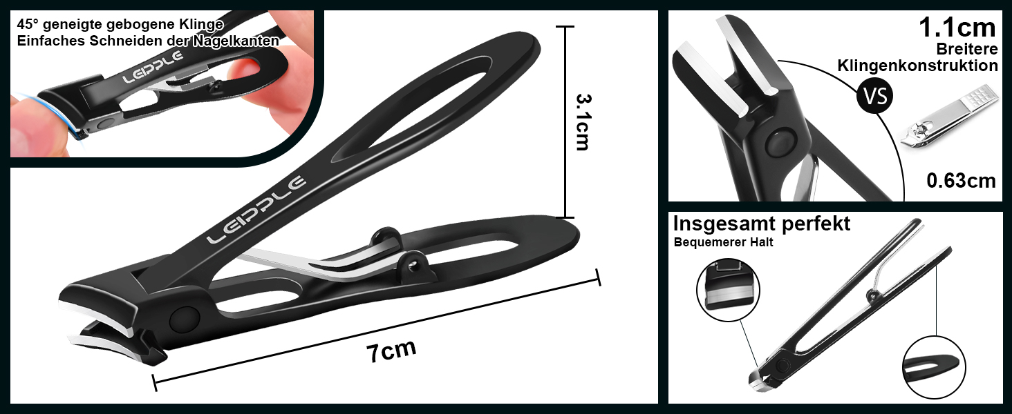 Професійний нігтеріз для нігтів на ногах - нігтеріз для пальців ніг, великий для людей похилого віку, товсті нігті з широким отвором, гострий інструмент для обрізання нігтів, набір для догляду за нігтями з довгим руків'ям та скошеним вигином леза для чоловіків та жінок, чорний