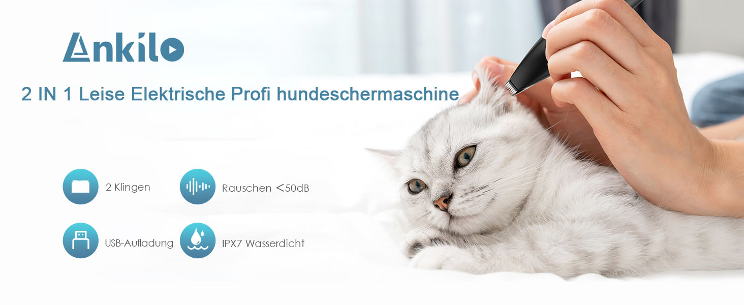 Триммер для собак: набір для стрижки кігтів, USB-зарядка, безпечний, тихий, IPX7 водонепроникний, чорний