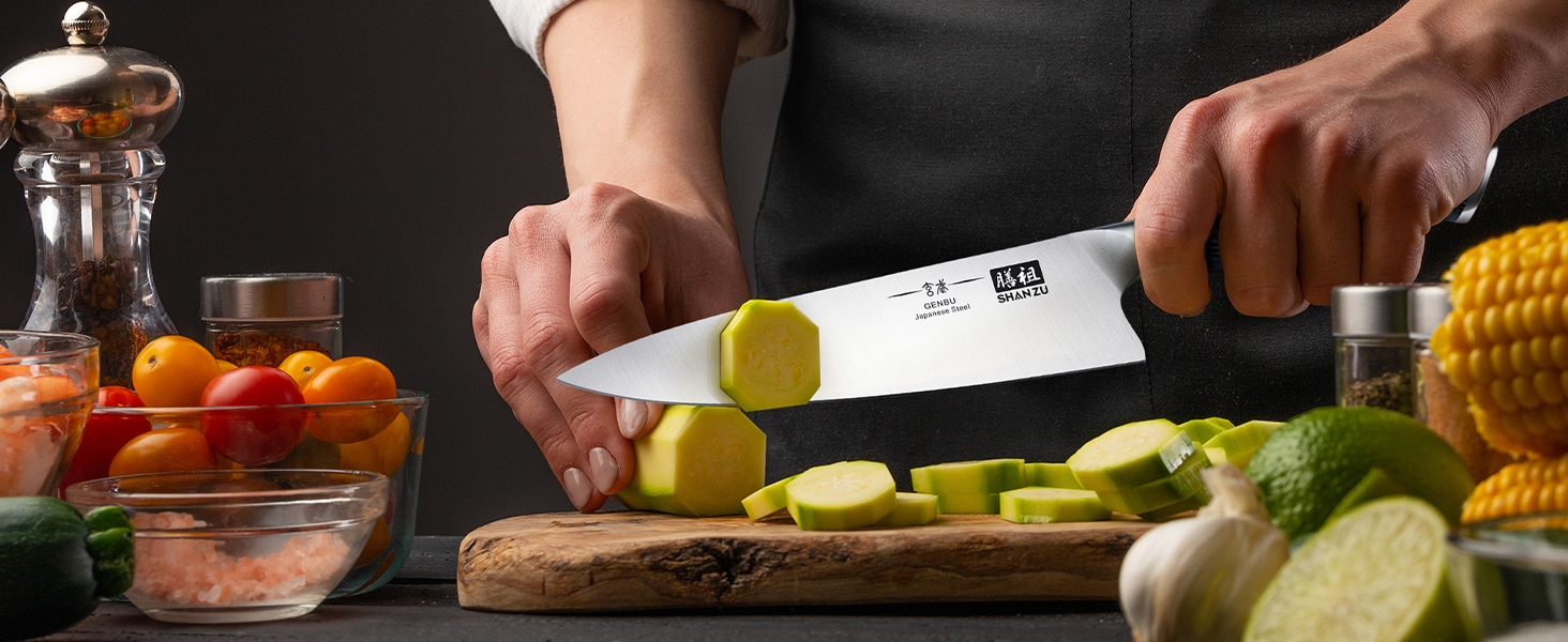 Ніж кухарський SHAN ZU 20 см з високоякісної нержавіючої сталі з ергономічною ручкою з дерева K133