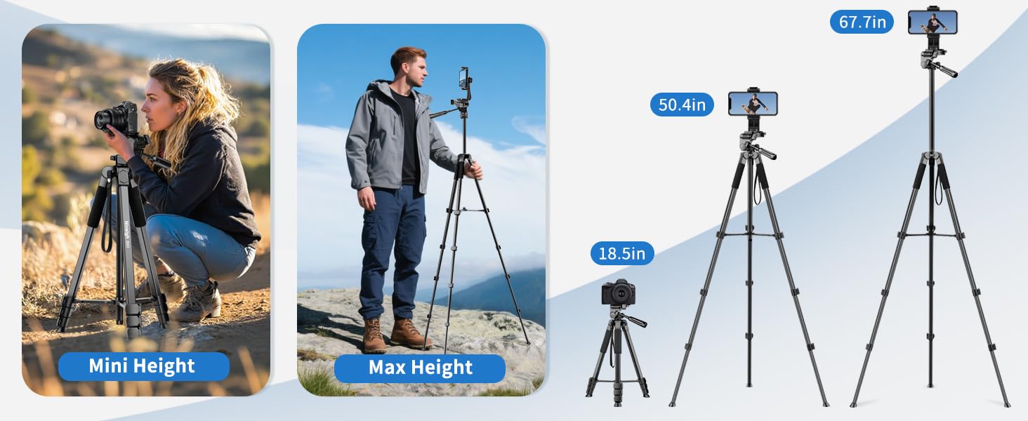 Штатив для камери Nineigh 172см, для смартфона з пультом, легкий, алюміній, 3-х секційний, для фото та відео