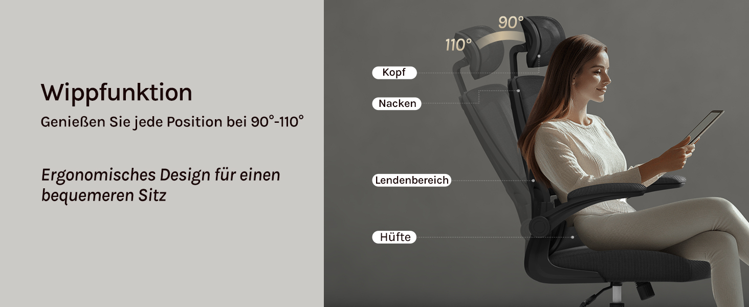 Офісний стіл Woltu: ергономічний крісло з регульованою підголівником, обертовими підлокітниками та підтримкою попереку. Крісло для офісу, витримує до 150 кг, чорний