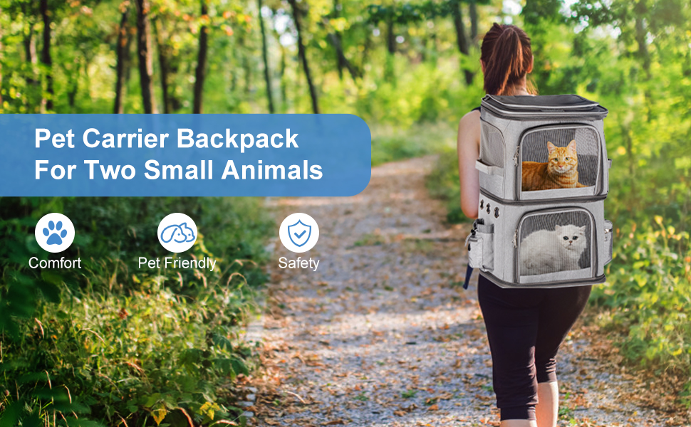 Рюкзак для котів на 2 котів, 2-в-1, знімний подвійний відсік, до 12 кг, переноска, для товстих котів, з вентиляцією, XL, сірий