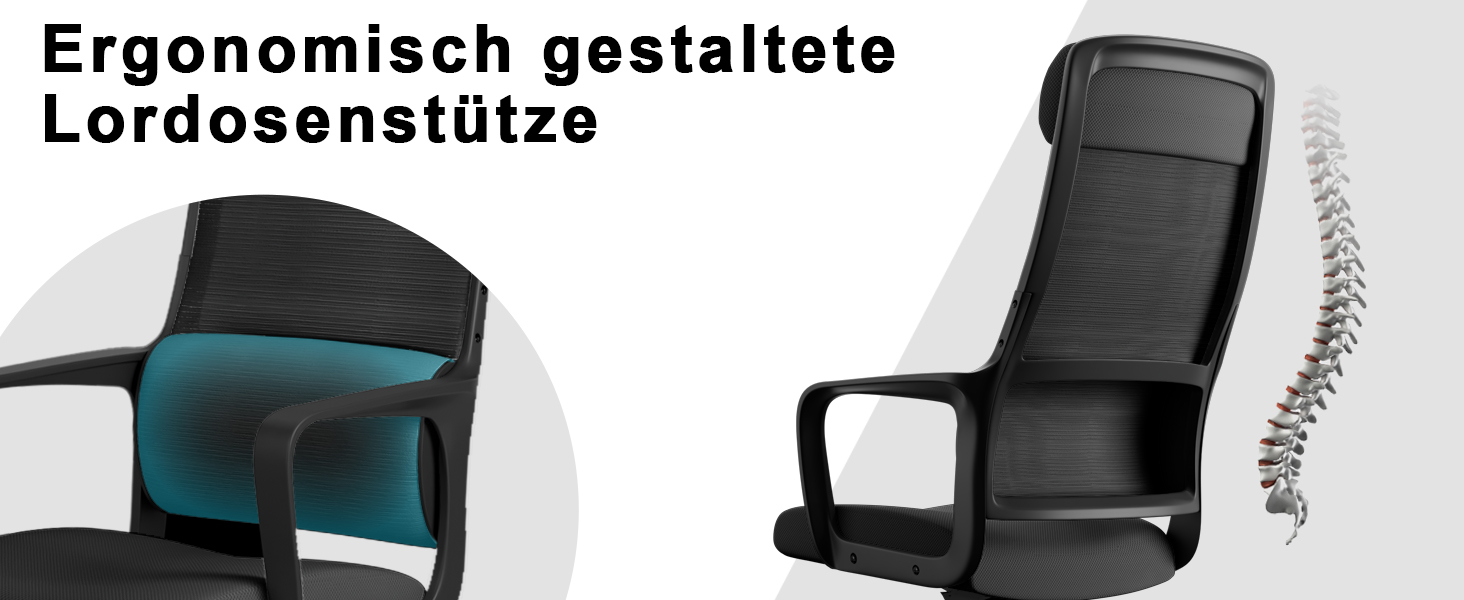 Ергономічне крісло для офісу з регульованою підголівником, крісло для робочого столу з широким сидінням, підтримкою попереку, офісне крісло 200 кг, сітчасте крісло, крісло для дому та офісу, комп'ютерне крісло EN 1335 (Чорний)