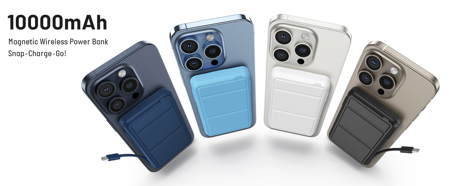 Power Bank Azmuth MagSafe 10000mAh для iPhone з LED дисплеєм, бездротова зарядка, білий