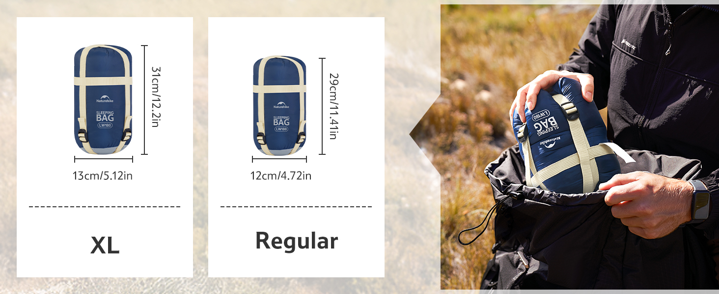 Спальний мішок Naturehike Ultraleicht: ультралегкий, 680/760g, для 3 сезонів, 190x75/205x85 см, для походів, рюкзаків, кемпінгу, комфортна температура 15°C, колір зелений XL (темно-синій/світло-синій)