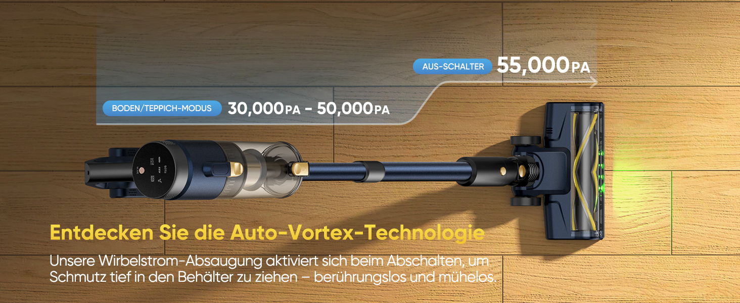 Бездротовий пилосос Vexilar V12 Akku: 50 хв роботи, 50 kPa, 450W, антизаплутування, легкий, безщітковий мотор, для твердих поверхонь, килимів, шерсті тварин, синій