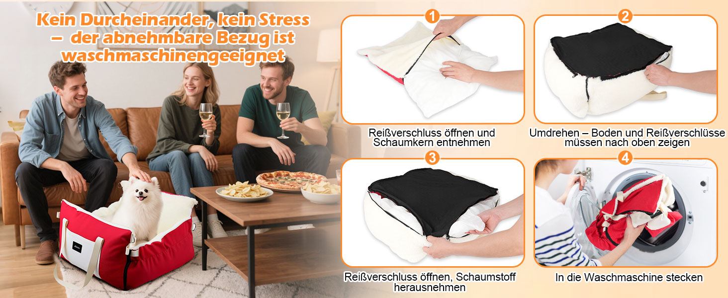 Автокрісло для собак 3-в-1 – переносна лежанка для маленьких собак, з м'яким матрацом, для переднього або заднього сидіння, внутрішнє та зовнішнє використання (червоний)