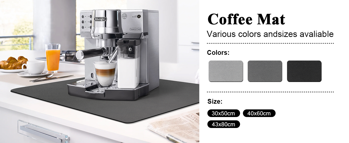 Килимок для кавомашини Kaffeematte чорний 40x60 см, вологопоглинаючий, з гумовою основою