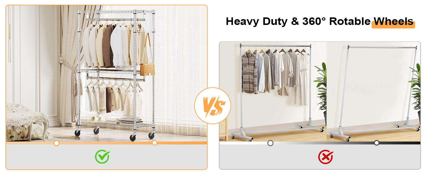 Міцний мобільний вішак для одягу з 3 рівнями, хромований. Штанга подвійна, гачки збоку, 40x75x189.3 см