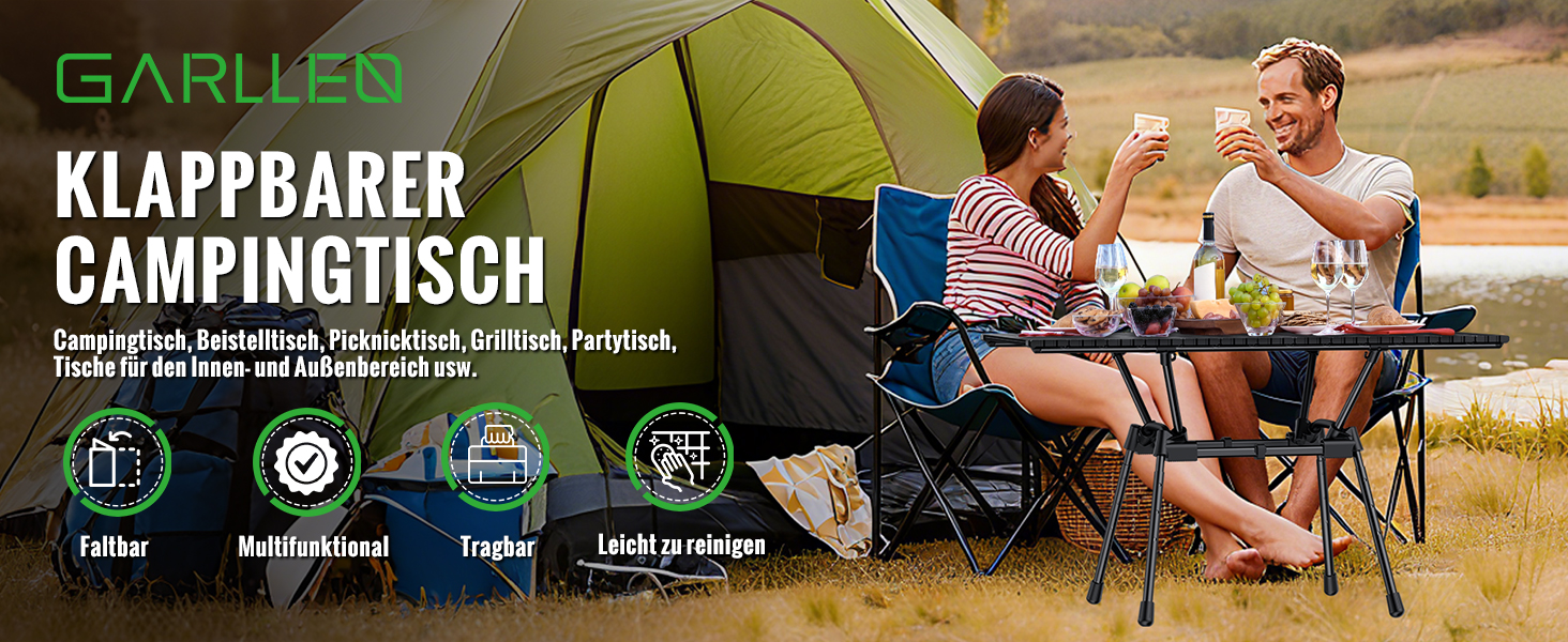 Складаний туристичний стіл Garllen 82x40 см, регулювання висоти (44/70 см), знімний стіл зі сталі, для пікніка, грилю, саду та кемпінгу