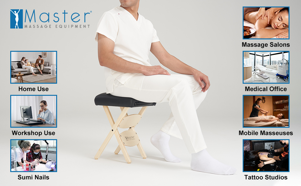 Складаний масажний табурет Master Massage America, чорний, для масажного столу