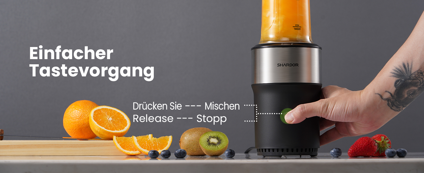 Блендер SHARDOR StandMixer HB-J666: 900W, 2 пляшки по 700мл, нержавіюча сталь, 6-лопатевий ніж, BPA Free, для смузі, шейків та соків