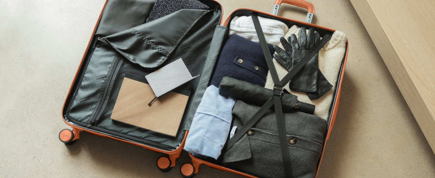 Набір валіз NUMADA 4 шт. Upfly T10 ABS: ручна валіза 55x40x20, середня 60L, велика 78L + косметичка. Оранжевий колір. Безпечний та міцний.