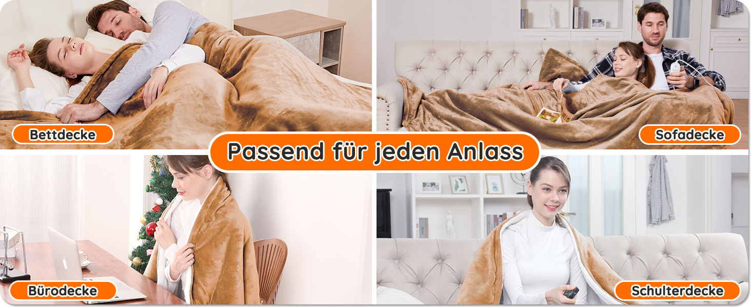 Електрична ковдра Mia&Coco з автовимкненням, 10 режимів нагріву, таймер до 9 годин, захист від перегріву, фланель, 200x180 см, бежева