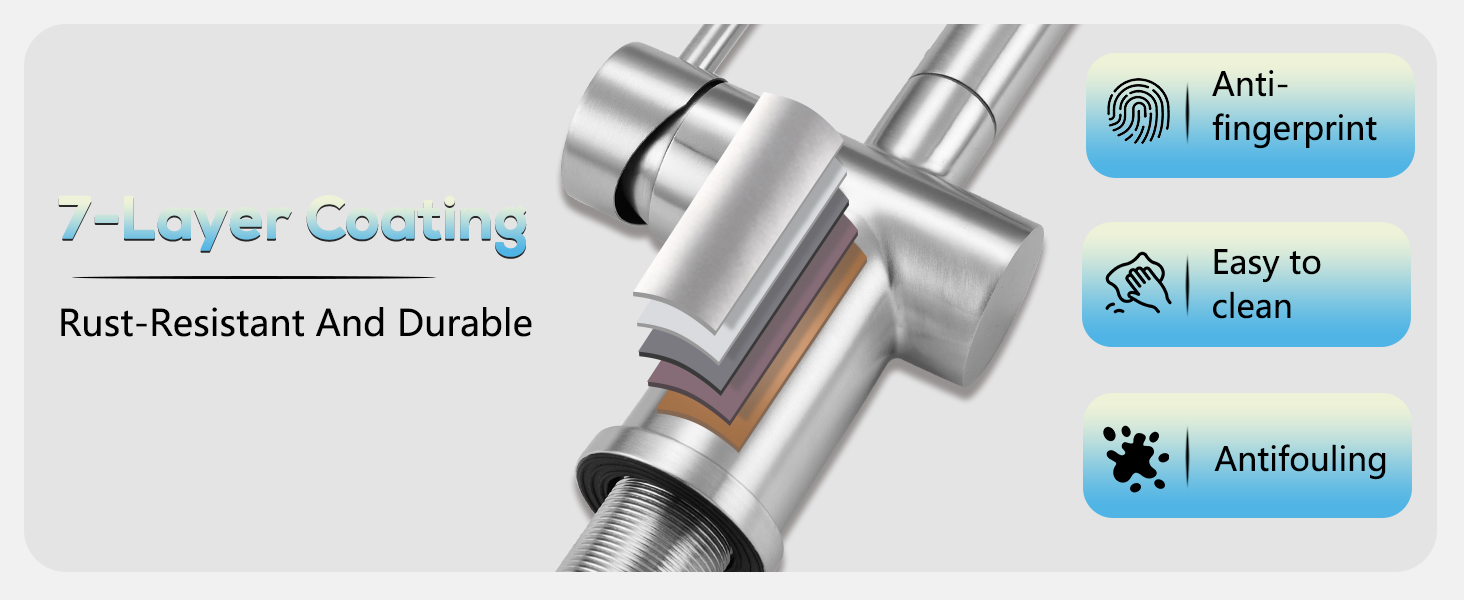 Змішувач кухонний з висувною лійкою, високого тиску, з двома режимами струменя, поворотний на 360°, L-подібний, з нержавіючої сталі (шліфований)