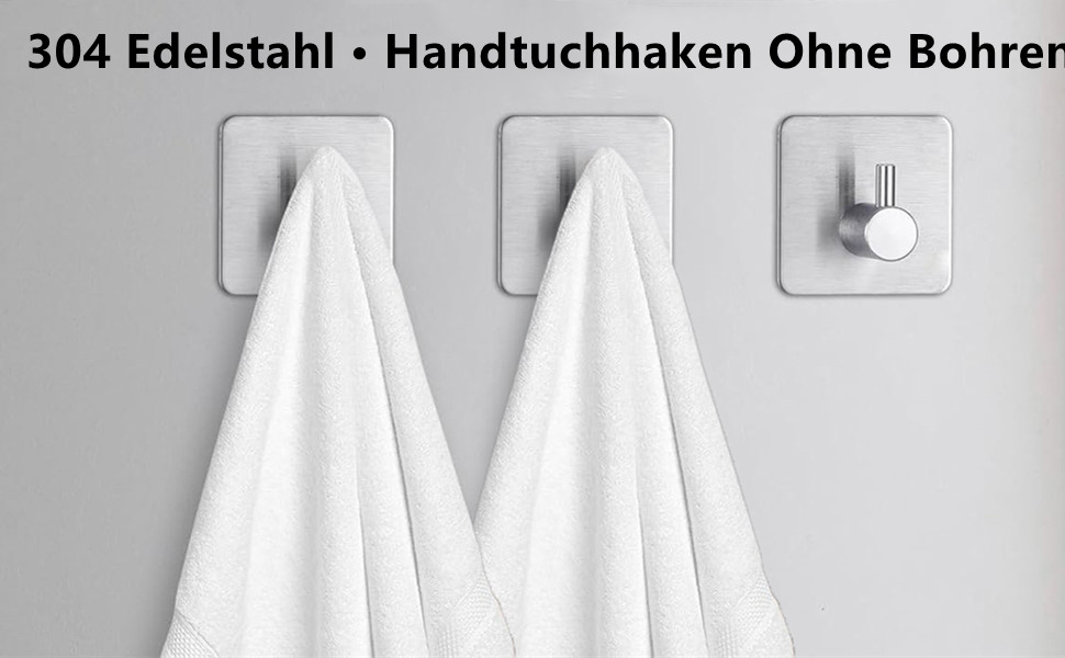 Набір гачків для рушників 6 шт. самоклеючі, з нержавіючої сталі, без свердління, для ванної, туалету, кухні, офісу (сріблясті)
