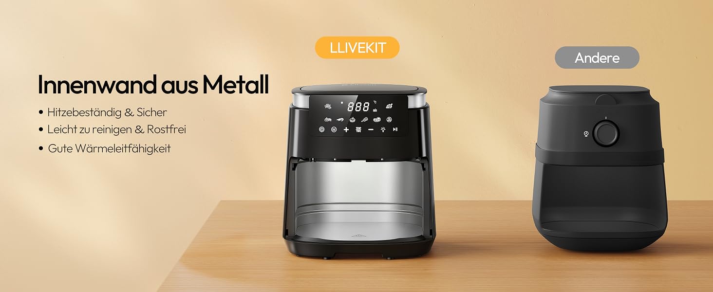 Аерофритюрниця LLIVEKIT 5.5л для 2-4 осіб: 8-в-1, з вікном, чорна. Економія олії 95%, енергії 70%, підтримання тепла