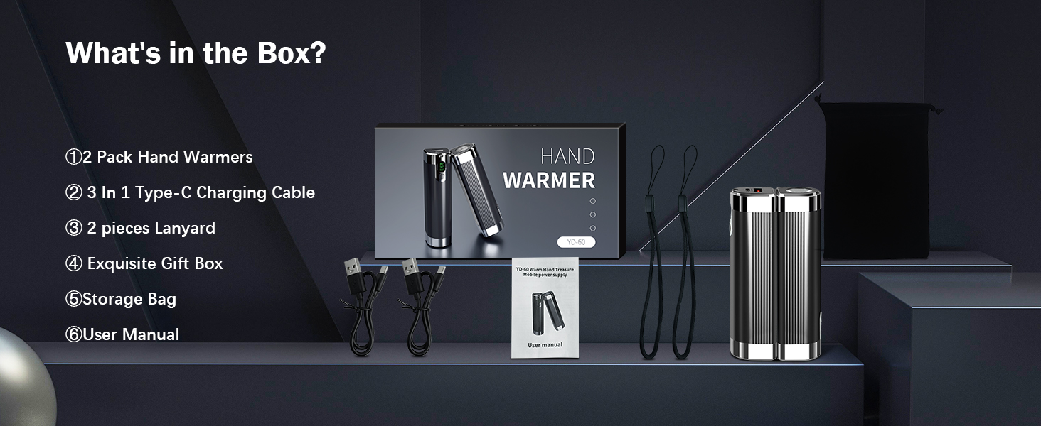 Електричний грілка для рук 2 шт., 10000mAh, USB, 3 рівні нагріву, чорний - для жінок, чоловіків, сім'ї, кемпінгу