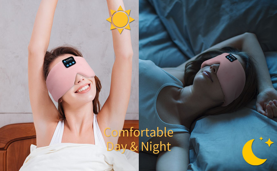 Маска для сну Joythink з Bluetooth 5.3 навушниками, шовкова, для зручного сну на боці, 16 год. роботи, рожева