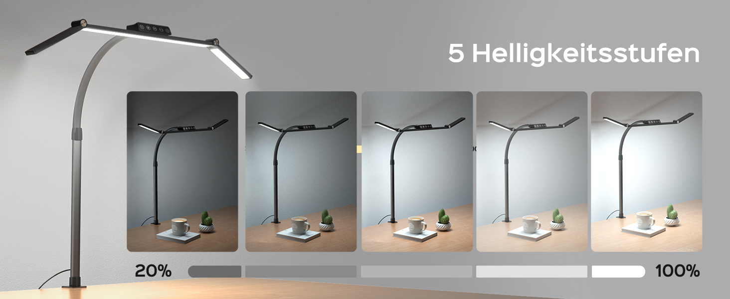 LED лампа настільна Jackyled з 3 регульованими головками, диммер, пульт, для монітора, офісу, майстерні, 5 рівнів яскравості та кольорових температур