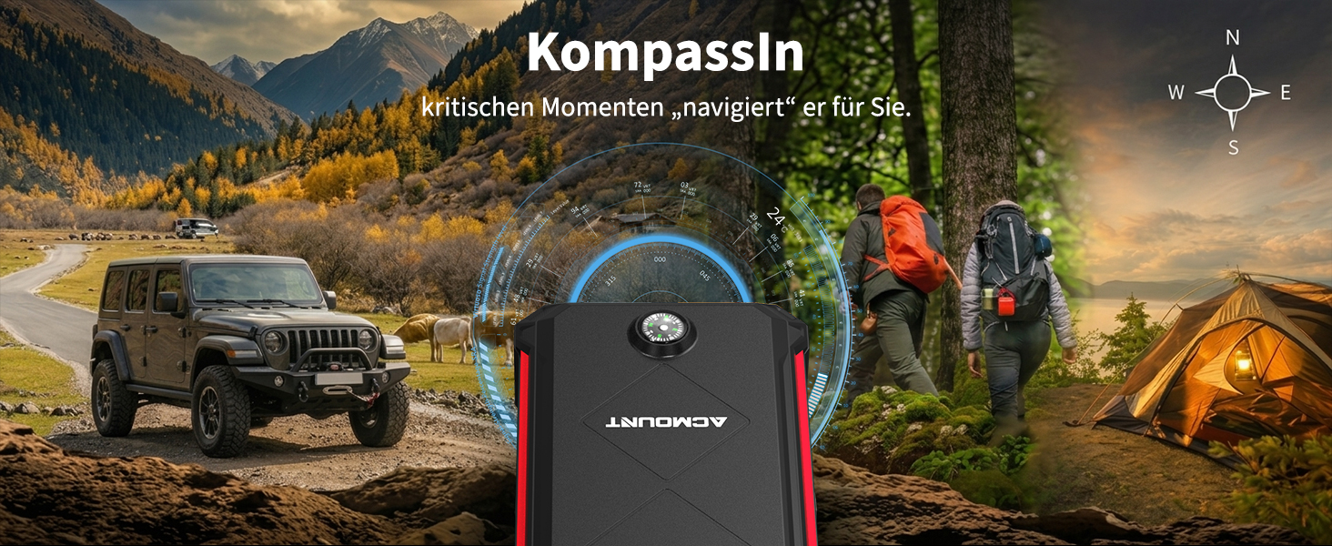 Бустер для автомобіля 7000А Powerbank для запуску двигуна 12В (до 12л бензин/10л дизель) з ліхтариком, кабелями, компасом та аварійним молотком, колір червоний