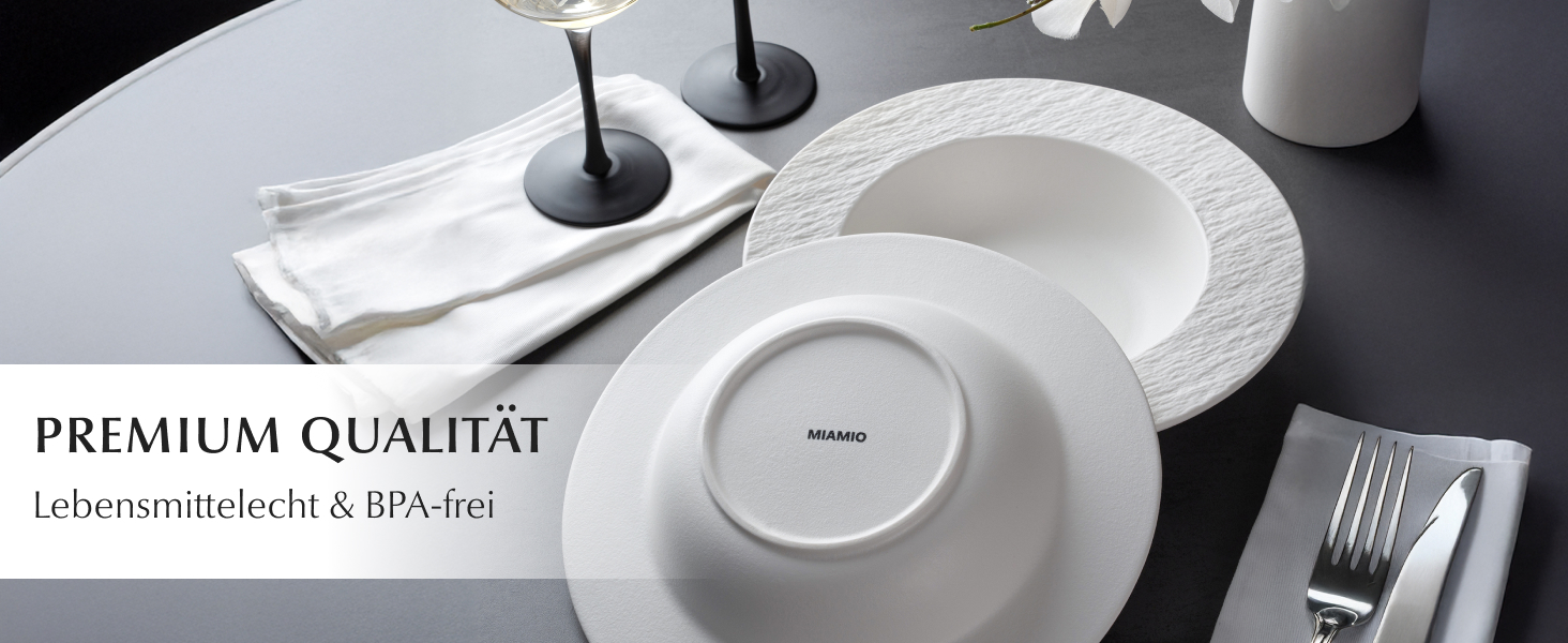 MIAMIO Набір посуду 16 предметів/Сучасний керамічний посуд/Набір посуду на 4 персони - Колекція Oasis (16 шт) (Білий, Набір посуду (20 шт))