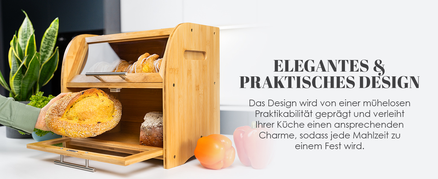 Бамбуковий хлібний ящик Arise з вентиляцією, 2 полиці та вікно, для хліба, бургерів, сендвічів. 40 x 26 x 37 см