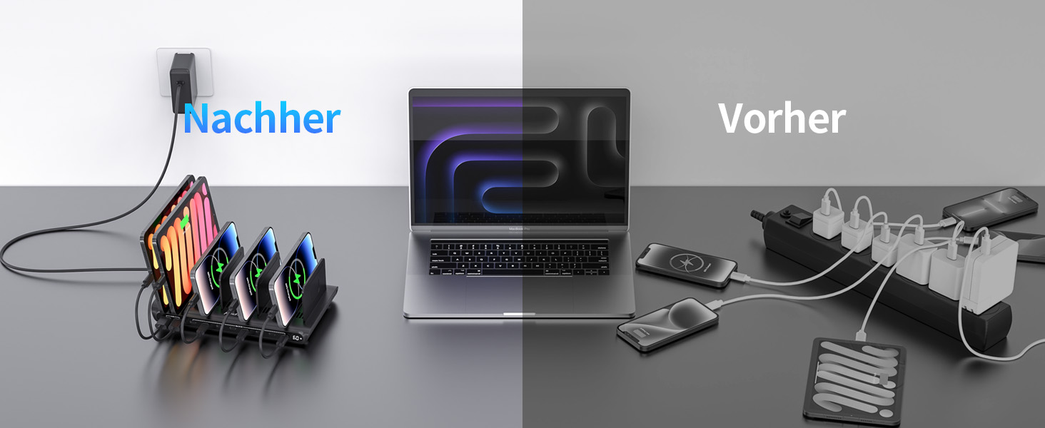 Зарядний пристрій Alxum 60W USB багатопортовий на 10 портів (8 USB-C + 2 USB-A) для телефонів, планшетів, Kindle – чорний