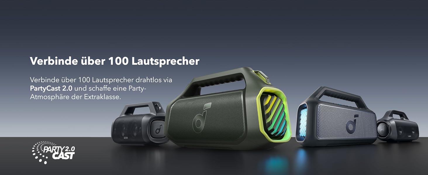 Soundcore Boom 2 Plus: Портативна Bluetooth Колонка, 140W, IPX7, RGB, Power Bank, USB-C, 20 годин, для кемпінгу (зелена)