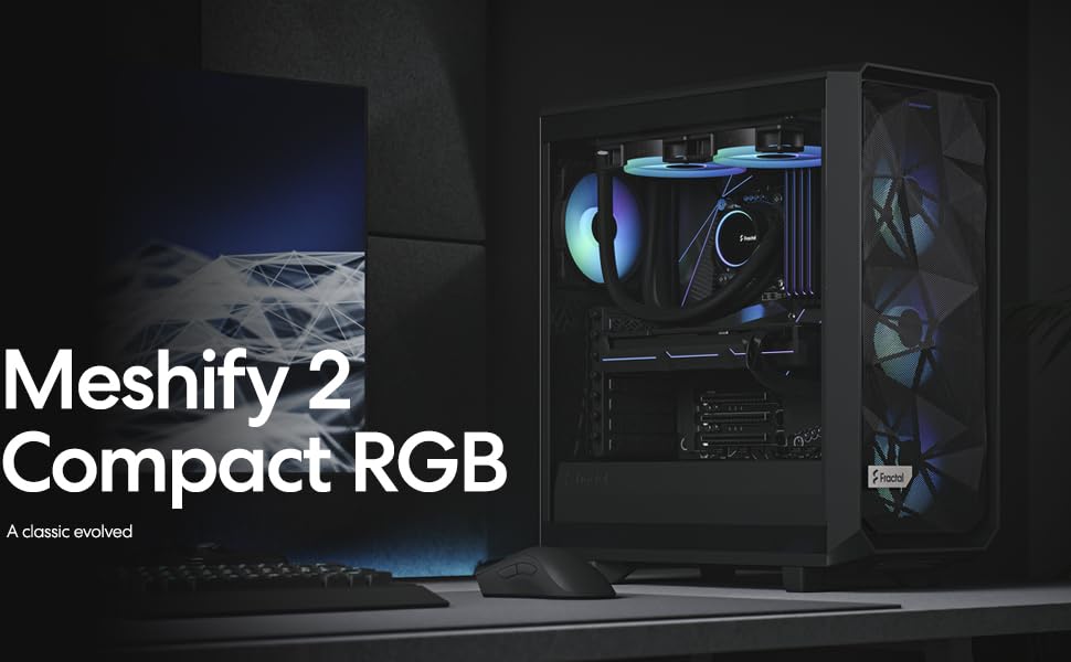 Корпус для ПК Fractal Design Meshify 2 Compact Black ATX Mid Tower, RGB White, загартоване скло (TG Clear Tint), високий повітряний потік