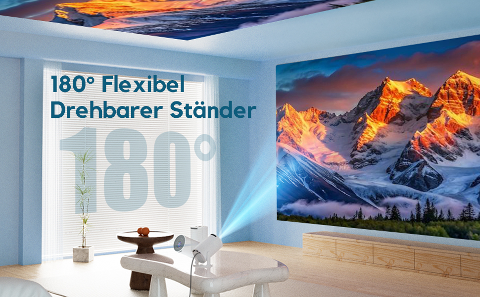 Розумний проєктор AKIYO O2 з підтримкою 1080P, Android 11, WiFi 6, Bluetooth 5.4 та автотрапецеїдною корекцією. Підтримка HDMI, USB, Smartphone, Laptop, PS5. Поворотний на 180°