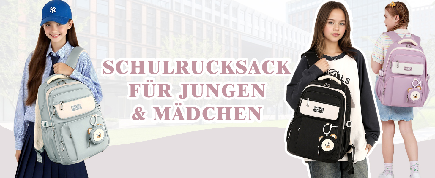 Дитячий рюкзак для дівчинки Kinderrucksack 32L, 2-10 клас, легкий, з дихаючою спинкою та м'якими лямками, для школи, 8+ років, фіолетовий