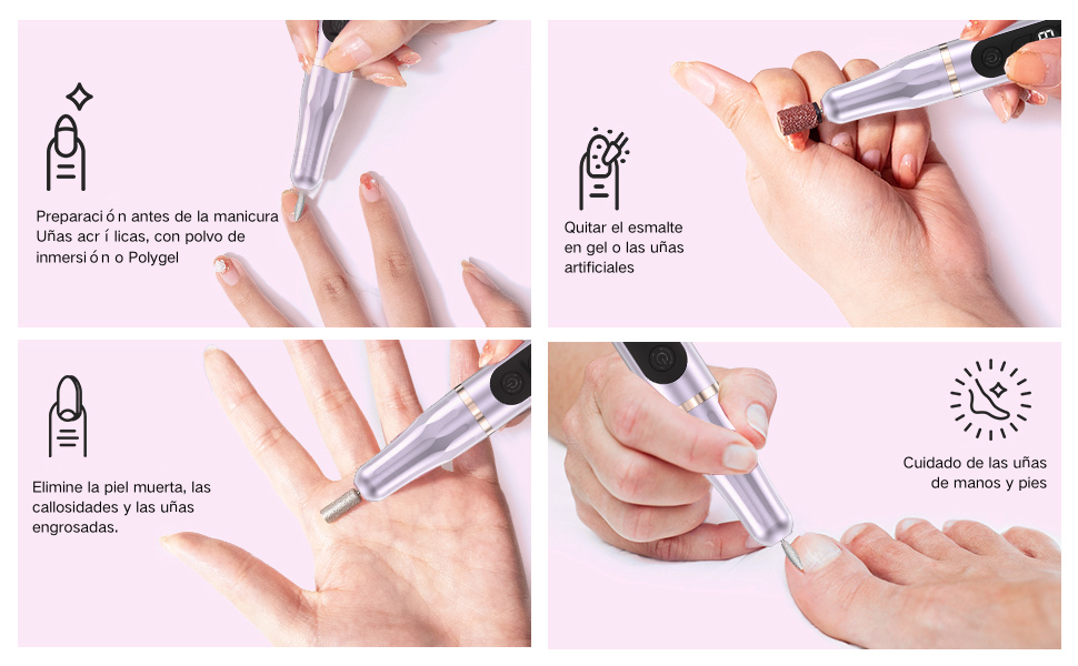 Портативний фрезер для нігтів бездротовий 12 в 1 Професійний електричний набір для манікюру та педикюру USB, перезаряжається, 9 швидкостей, 20000 об/хв, срібний