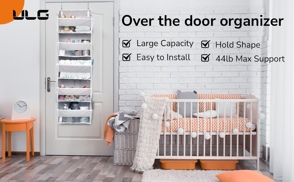 Органайзер для дверей ULG з 5 великими та 10 сітчастими кишенями, вантажопідйомність 20 кг, для спальні, ванної, кухні (сірий)