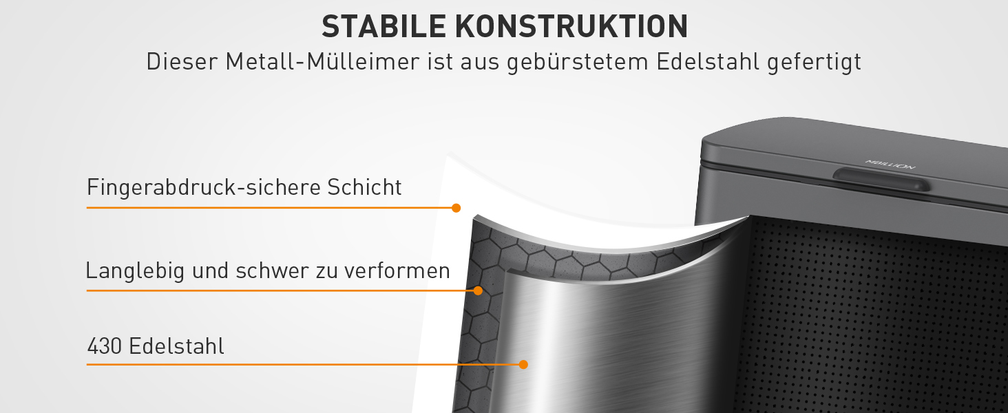 Смітник на 50 літрів з контейнером, повільно закривається, захист від відбитків пальців, велика нержавіюча сталь, кухонний смітник прямокутної форми, для дому та офісу, сірий, 50L