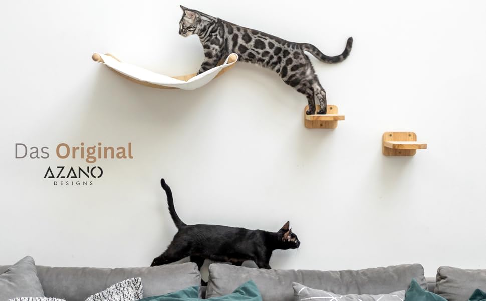 Стіна для лазіння для котів AZANO, XL котяча гамака, міцна дерев'яна конструкція, котяча драбинка та ліжко для стіни, 3-в-1 набір