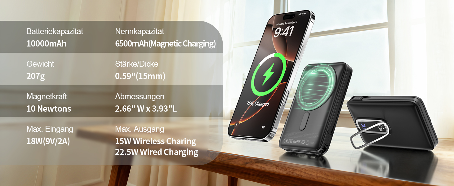 Power Bank Magsafe на iPhone 10000mAh 22.5W з кабелем USB-C, бездротова зарядка, рожевий