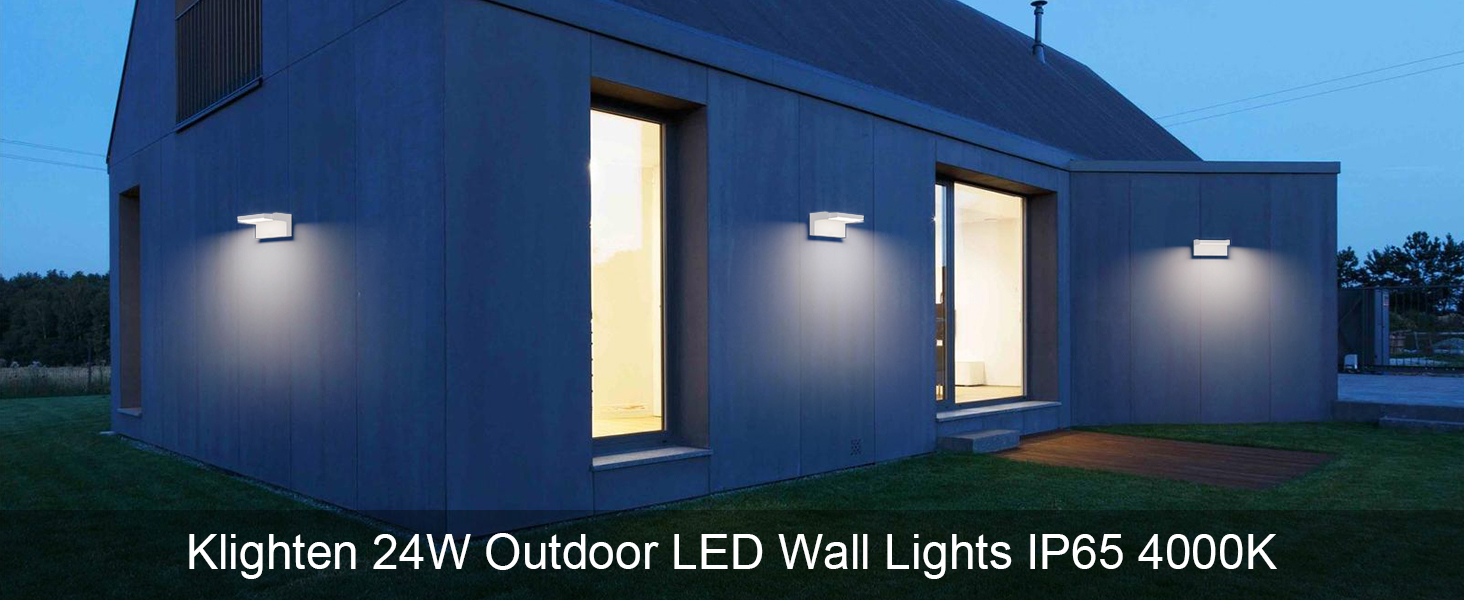 Klighten LED вуличне освітлення 24W: водонепроникна настінна лампа з поворотним LED-панелем, 1500 люмен, тепле світло 3000K для саду, тераси