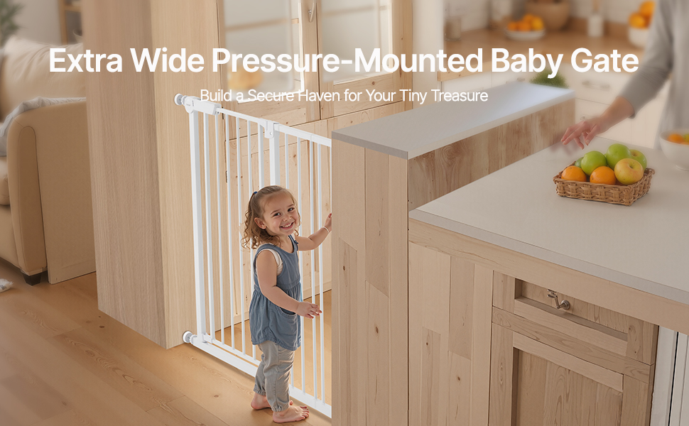 Безпечне ворітце для дітей та домашніх тварин VEVOR: регульована ширина (750-), захист від сходів, відкривається однією рукою, для сходів та дверей, білий, 101,6 см