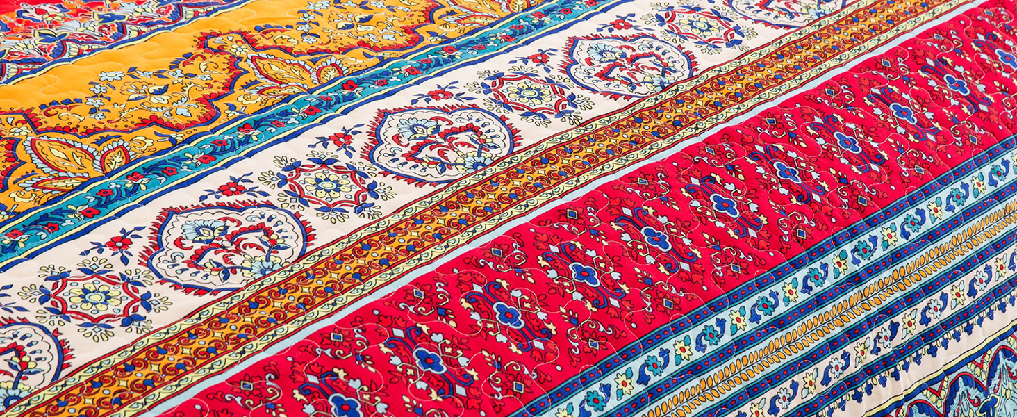 Покривало WONGS BEDDING Boho 220x240 см, мікрофібра, 3 предмети: стьобане покривало на двоспальне ліжко та 2 наволочки 50x70 см, для спальні або дивана (Богемний стиль)